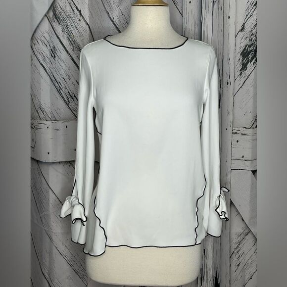 Zara Basic white blouse with black trim XS - Picture 1 of 6